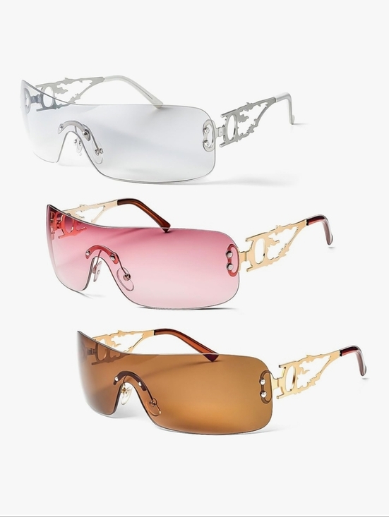 Frameless Wrap-Around Women’s Sunglasses – Brown & Pink main image 6